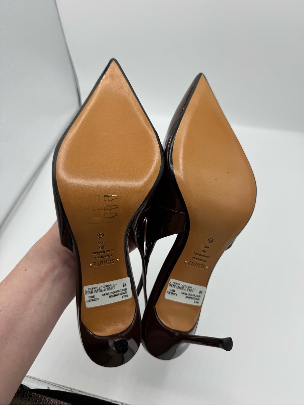 Schutz Paola 90MM Patent Leather Slingback Pumps Womens Size 8 Us Root Brown - Picture 2 of 8